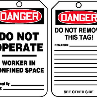 OSHA Danger Safety Tag: Do Not Operate/Worker In Confined Space – Lockout/Tagout