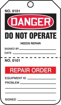 OSHA Danger Safety Tag: Do Not Operate with Perforated Repair Order – Lockout/Tagout