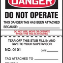 OSHA Danger Safety Tag: Do Not Operate with Perforated Stub – Lockout/Tagout