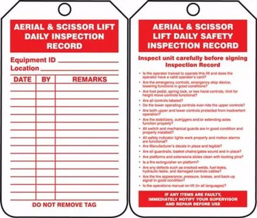 Scaffold Status Safety Tag: Aerial & Scissor Lift Daily Inspection Record – Lockout/Tagout