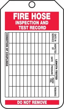 Fire Inspection Status Safety Tag: Fire Hose Inspection And Test Record – Lockout/Tagout