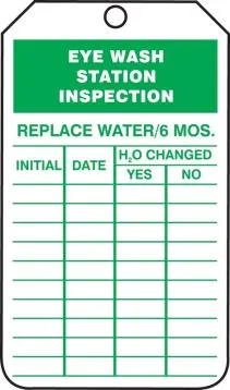 Eyewash Inspection Tags And Status Record Tags – Lockout/Tagout