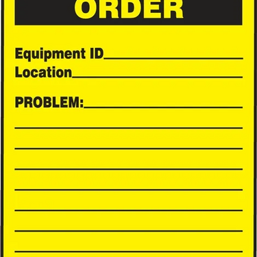 Repair Status Safety Tags: Repair Order – Lockout/Tagout