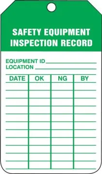 Jumbo Equipment Status Safety Tag: Safety Equipment Inspection Record – Lockout/Tagout
