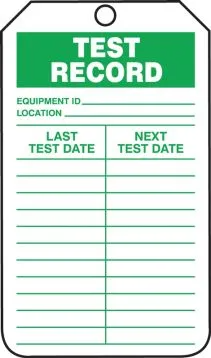 Jumbo Record Status Safety Tag: Test Record – Lockout/Tagout