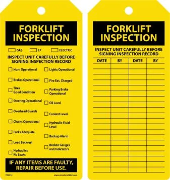 Jumbo Inspection Status Safety Tag: Forklift Inspection – Lockout/Tagout