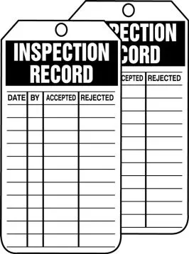 Jumbo Inspection Status Safety Tag: Inspection Record – Lockout/Tagout