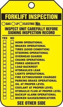 Safety Tag: Forklift Inspection Tag – Lockout/Tagout