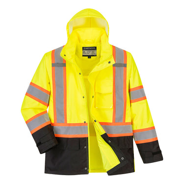 Portwest US361 Class 3 Black Bottom Rain Jacket with Contrast