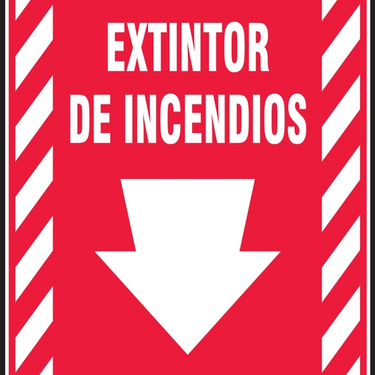 Safety Sign: Fire Extinguisher (Down Arrow White) – Signs & Labels