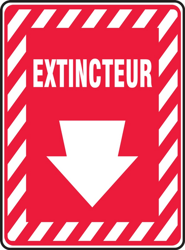 Safety Sign: Fire Extinguisher (Down Arrow White) – Signs & Labels