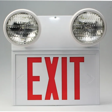 Combination Emergency Lighted Exit Sign with Round Emergency Lights – Signs & Labels